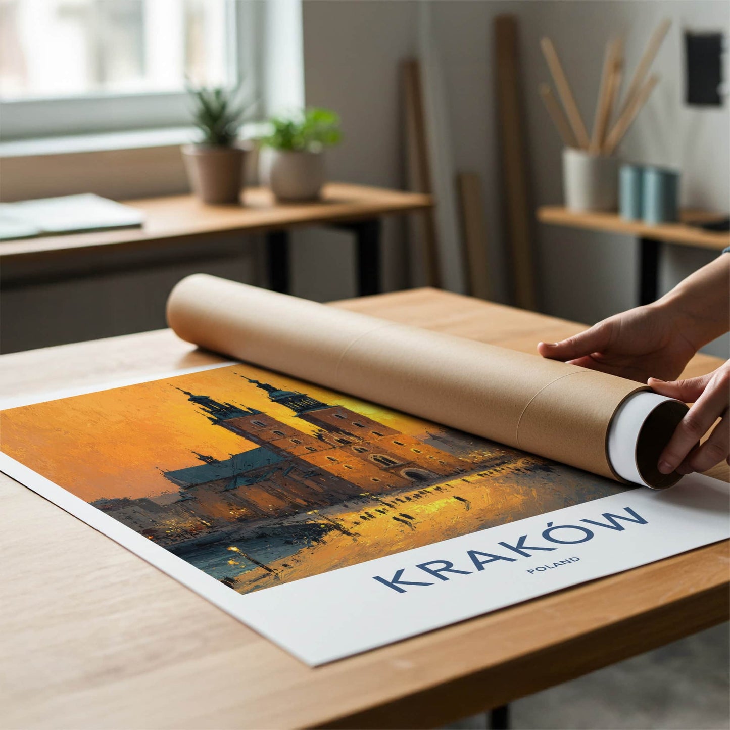 Krakow Poster - Poland Travel Art - Historic Basilica Twilight Wall Decor