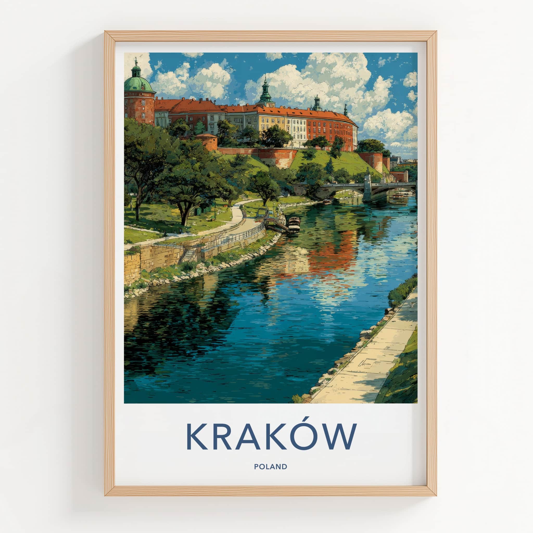 Krakow Poster - Poland Travel Art - Historic Castle River Home Decor