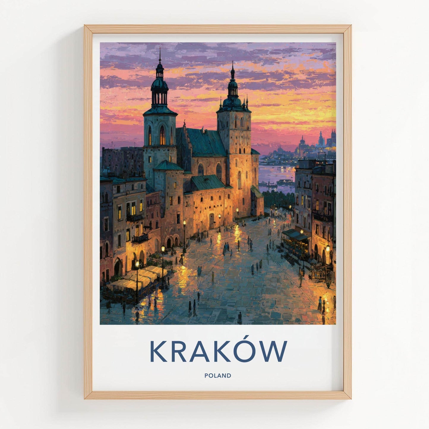 Krakow Poster - Poland Travel Art - Historic Cityscape Sunset Wall Decor