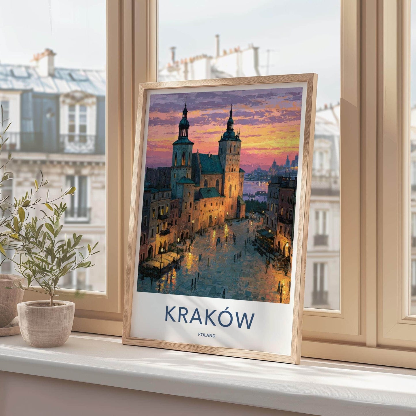 Krakow Poster - Poland Travel Art - Historic Cityscape Sunset Wall Decor