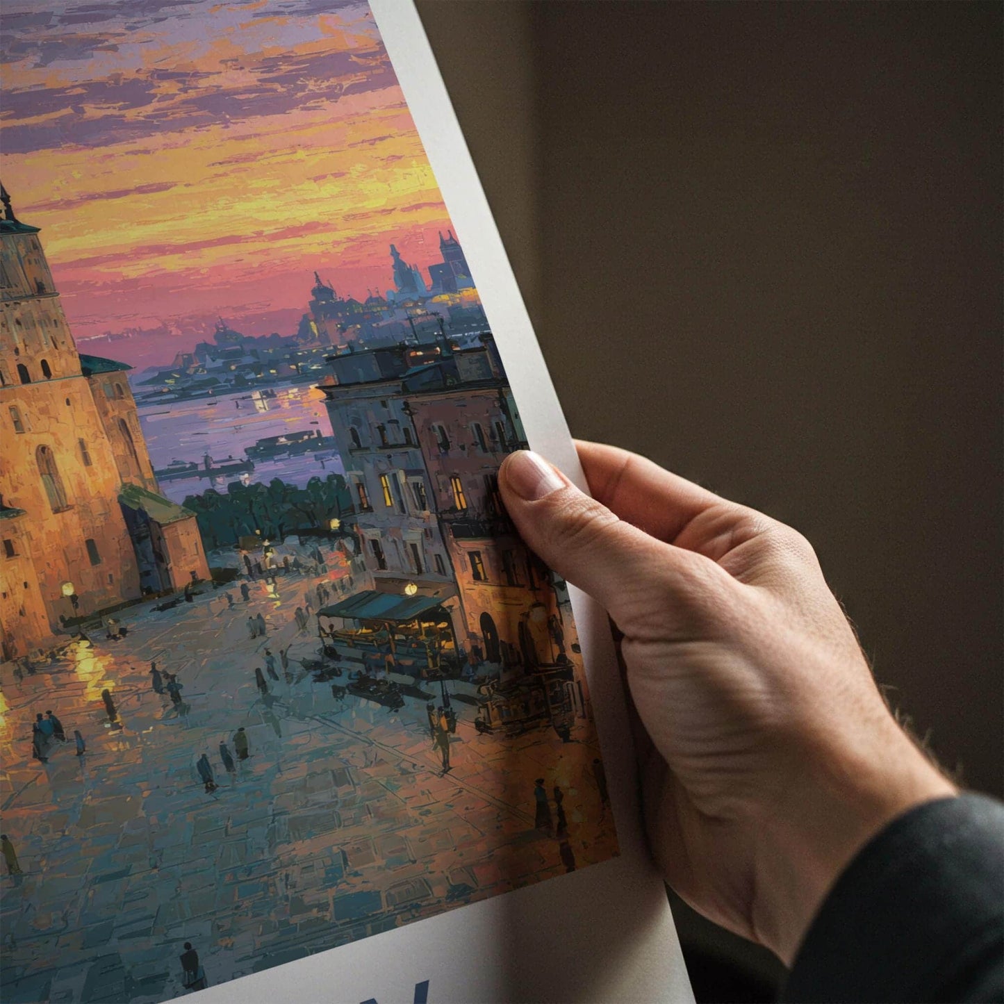 Krakow Poster - Poland Travel Art - Historic Cityscape Sunset Wall Decor