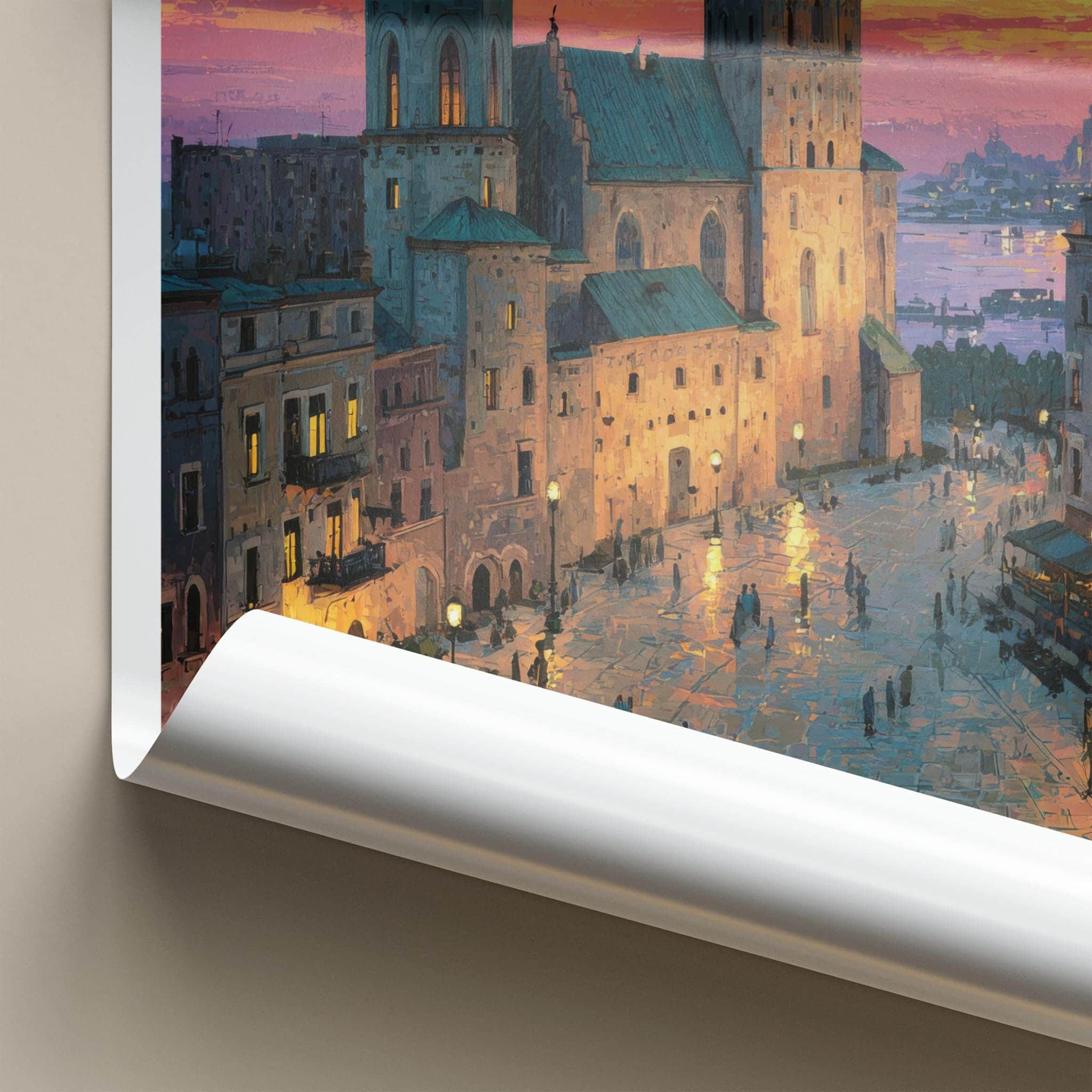 Krakow Poster - Poland Travel Art - Historic Cityscape Sunset Wall Decor