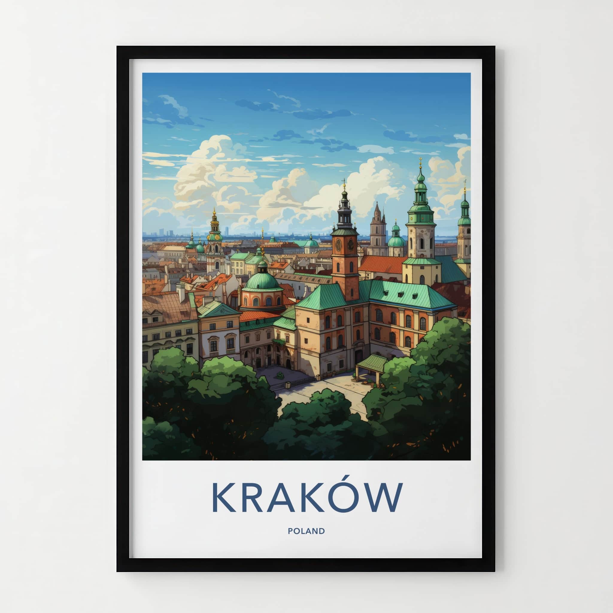 Krakow Poster - Poland Travel Art - Historic Cityscape View Home Decor