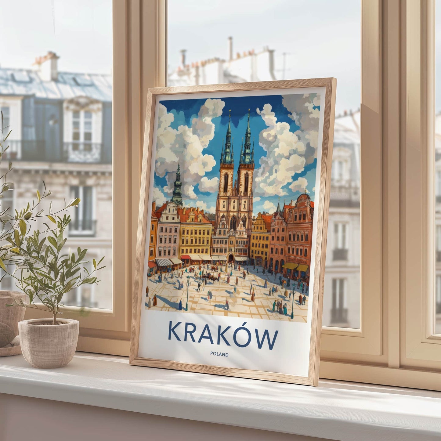 Krakow Poster - Poland Travel Art - Historic Market Square Home Decor