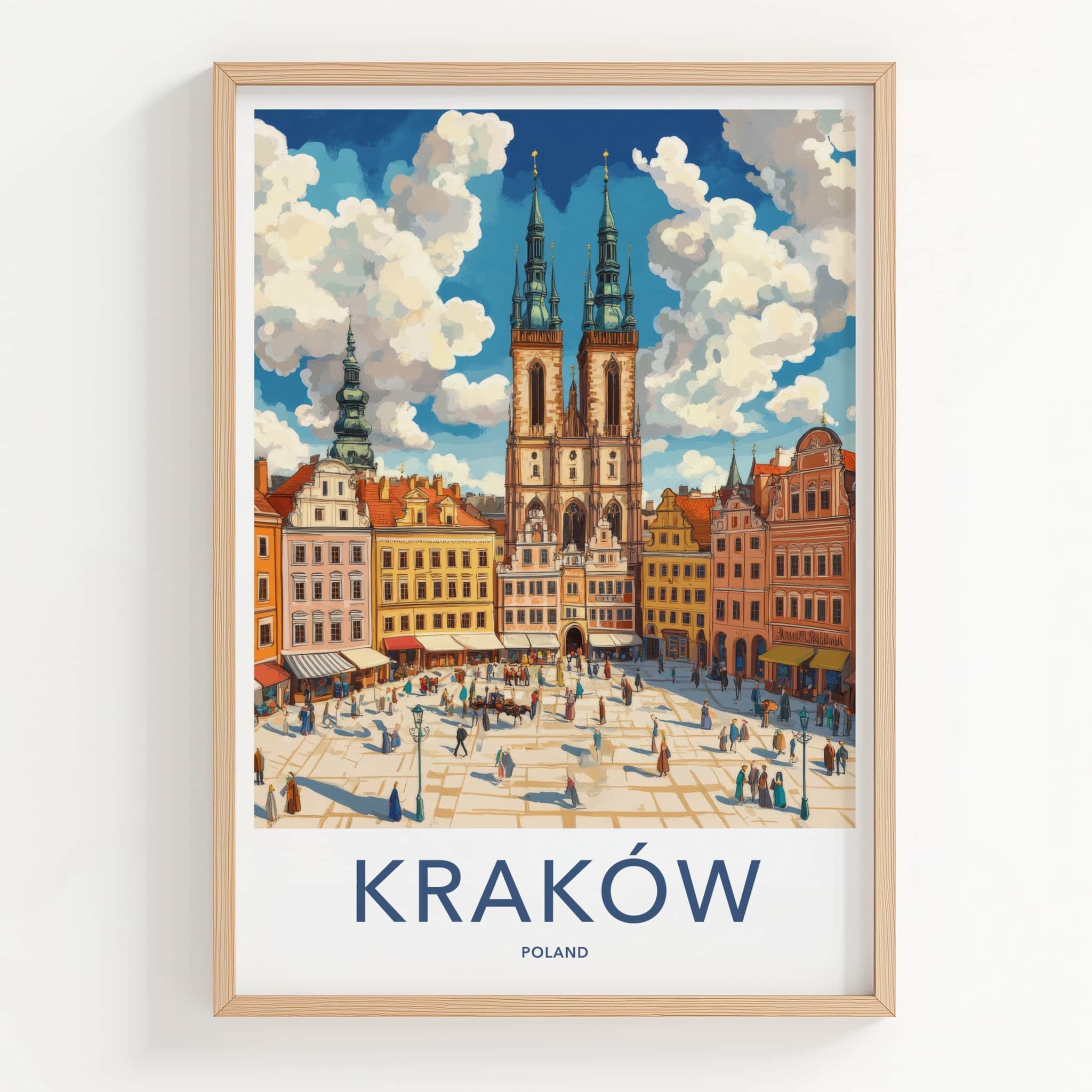 Krakow Poster - Poland Travel Art - Historic Market Square Home Decor