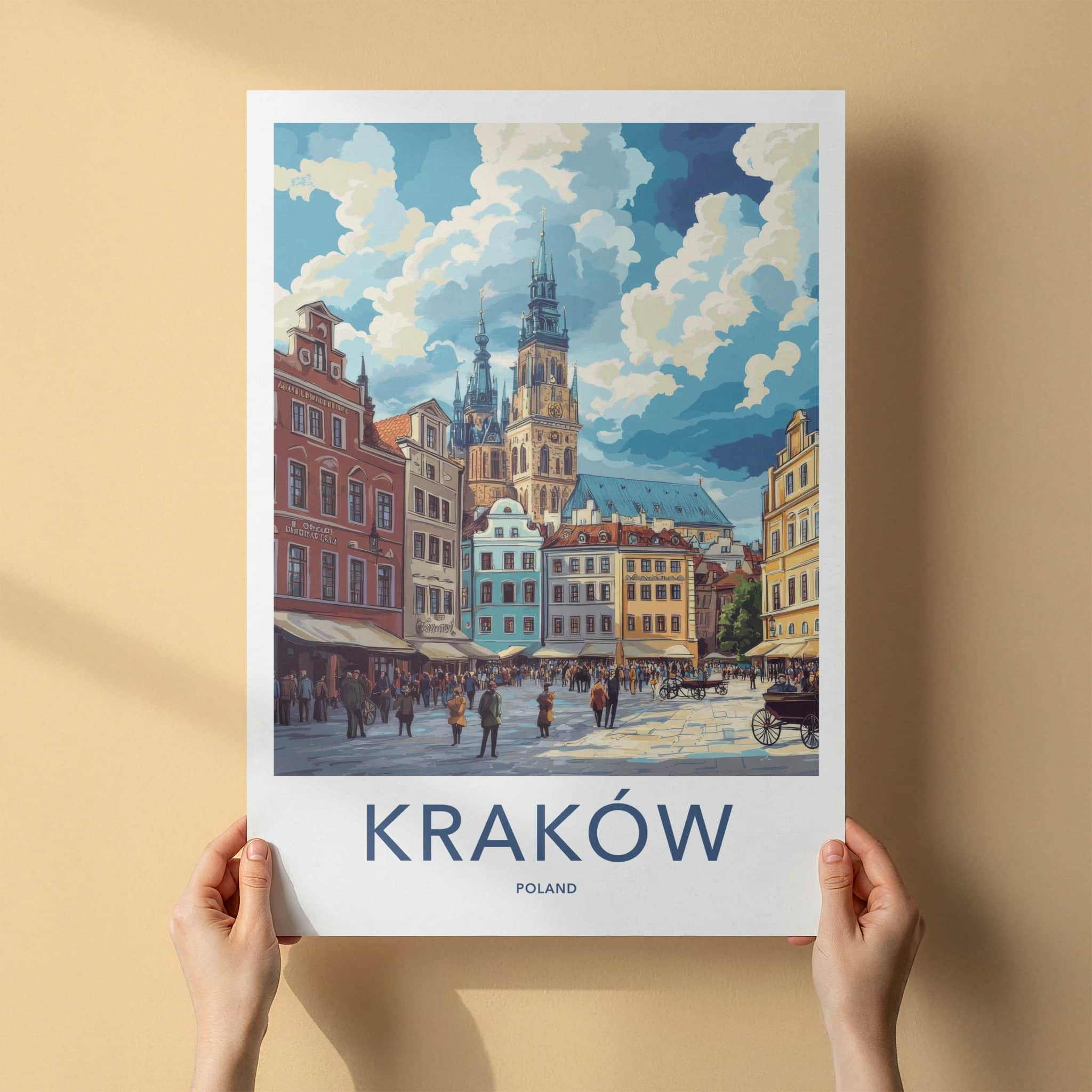 Krakow Poster - Poland Travel Art - Historic Market Square Home Decor