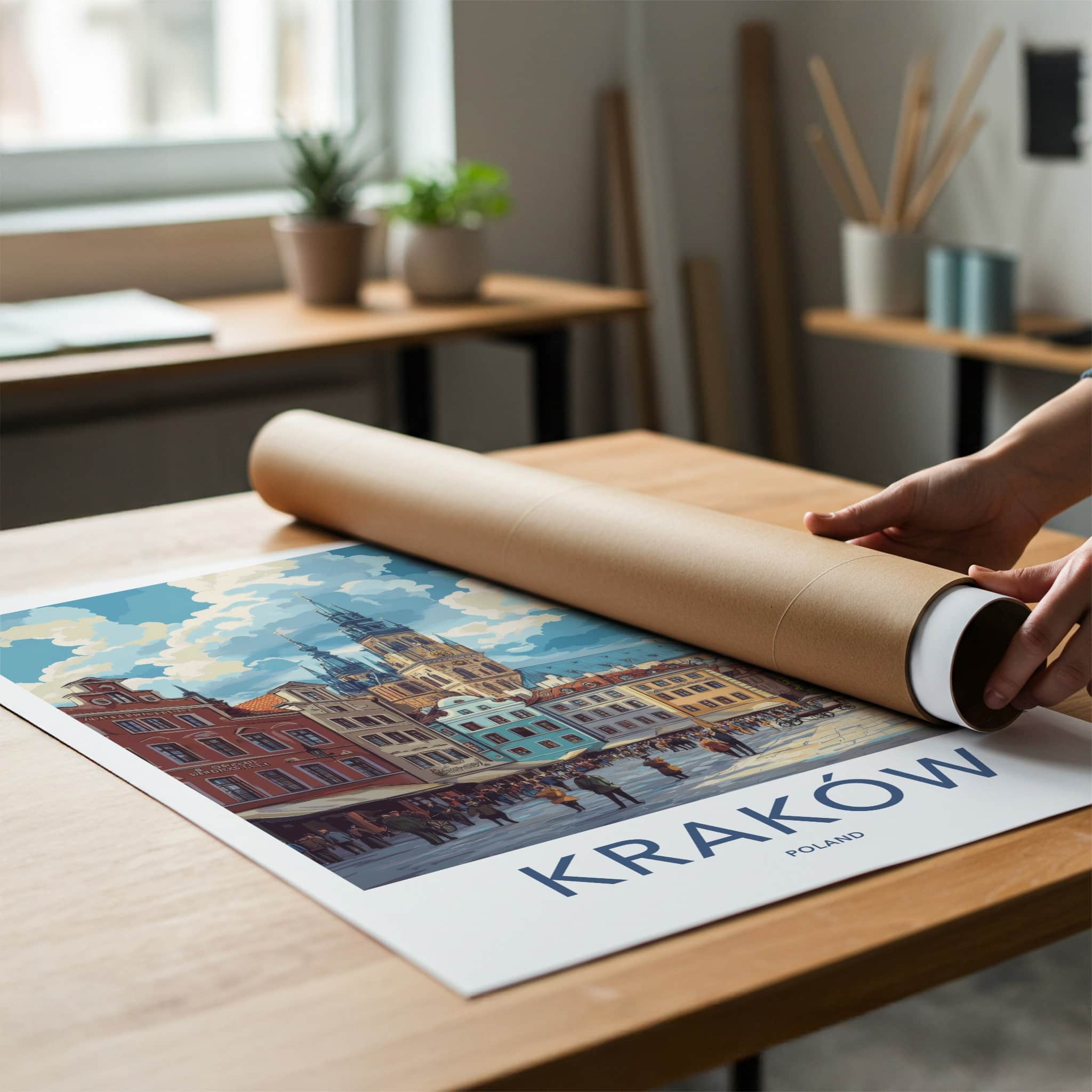 Krakow Poster - Poland Travel Art - Historic Market Square Home Decor