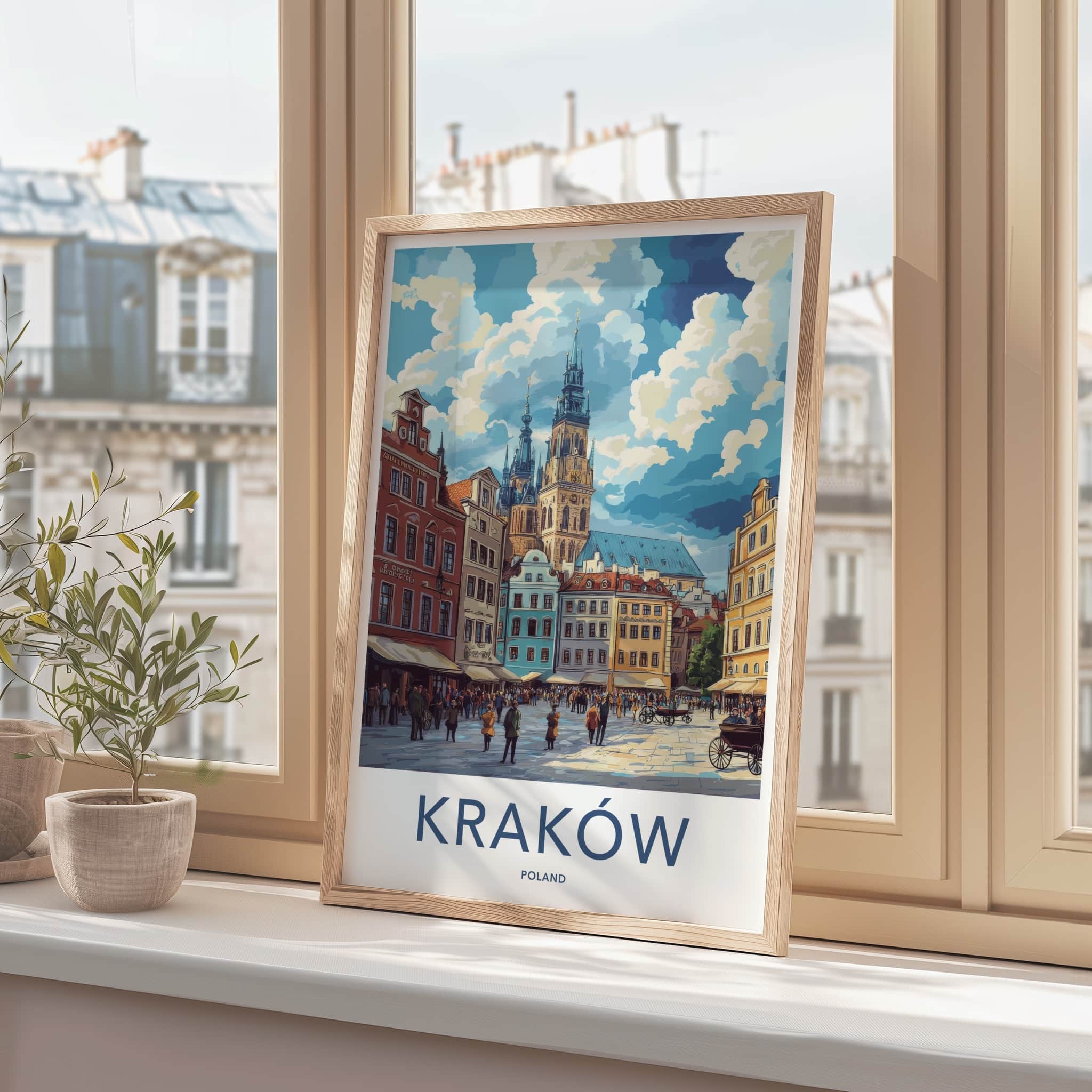Krakow Poster - Poland Travel Art - Historic Market Square Home Decor