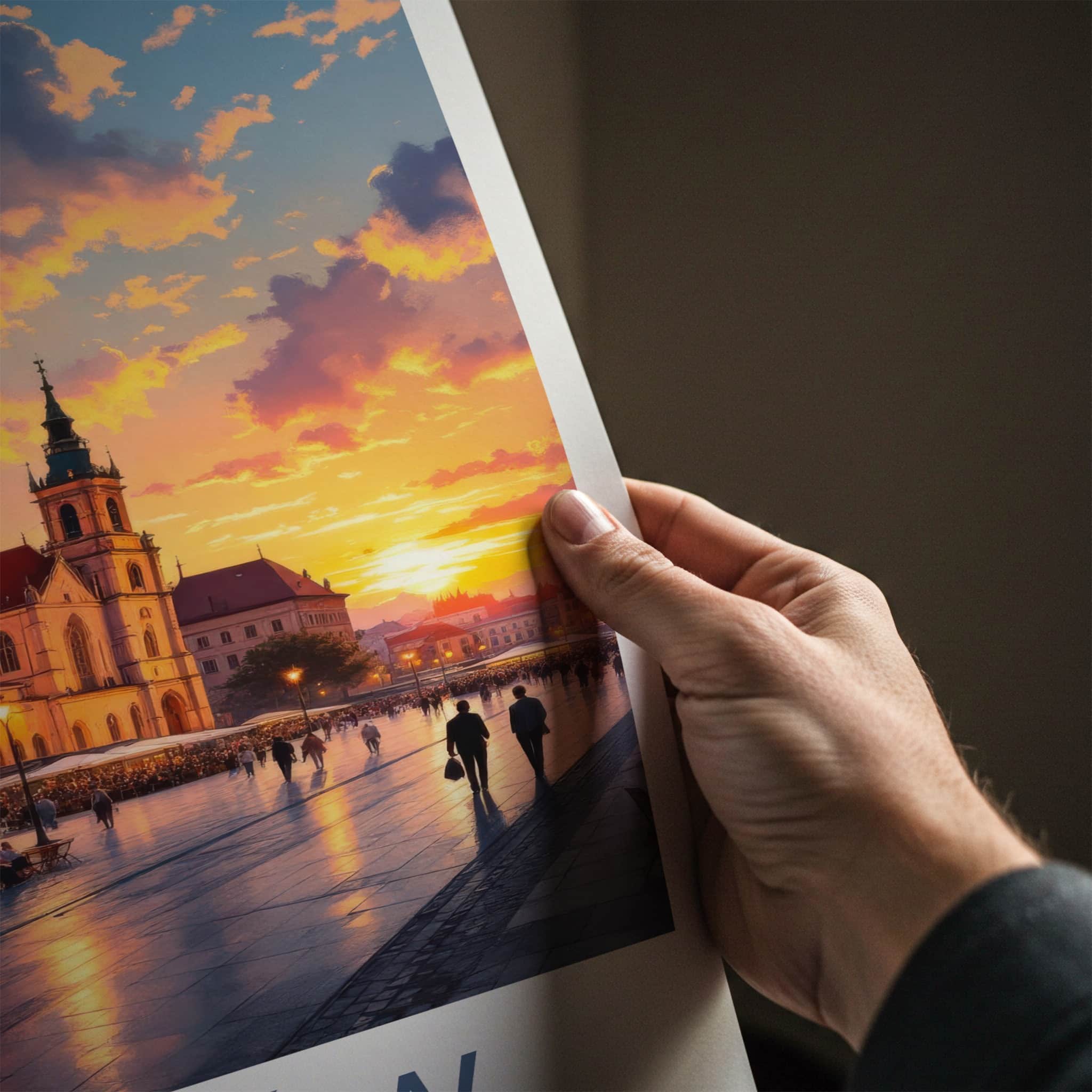 Krakow Poster - Poland Travel Art - Historic Square Sunset Home Decor