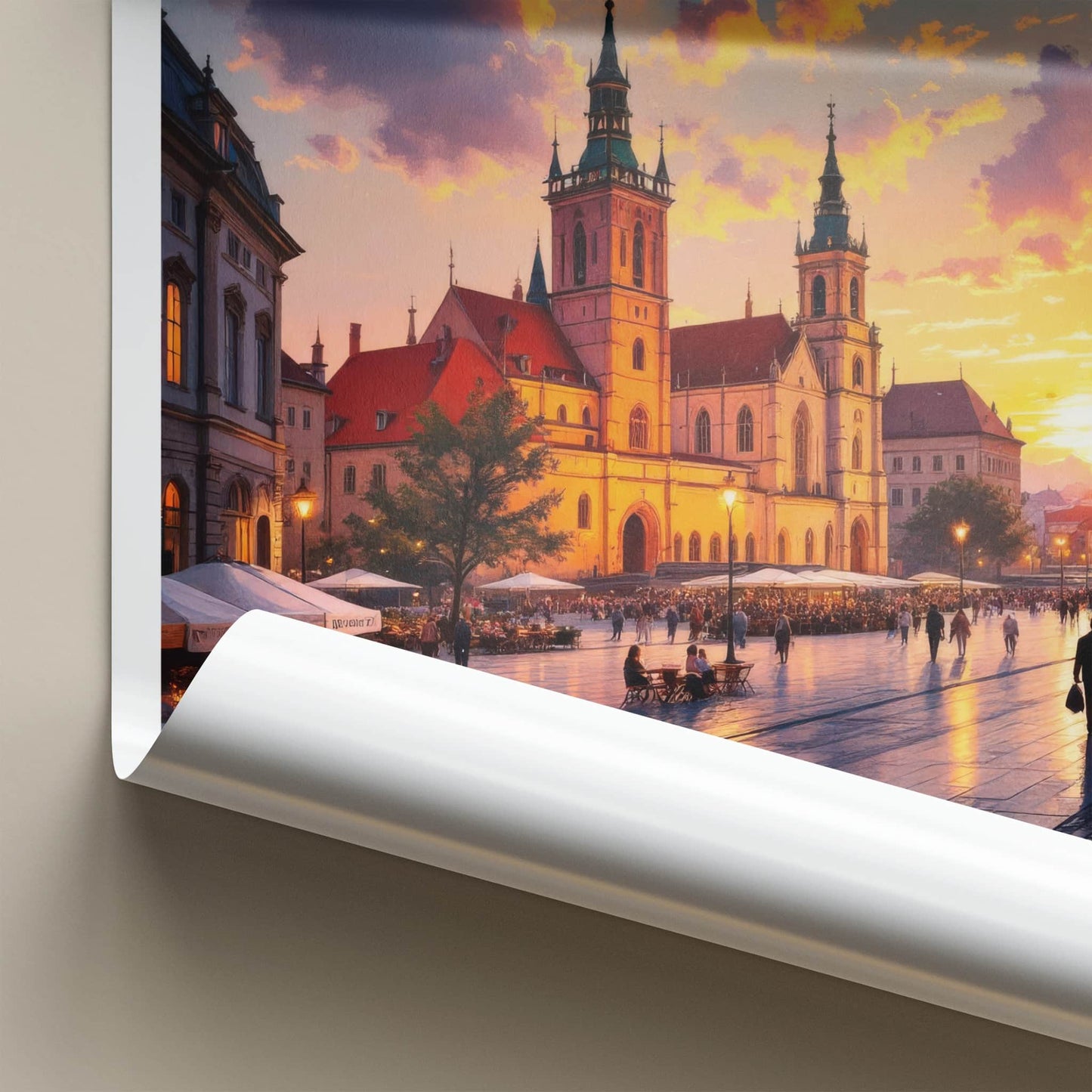 Krakow Poster - Poland Travel Art - Historic Square Sunset Home Decor