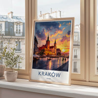 Krakow Poster - Poland Travel Art - Historic Square Sunset Home Decor