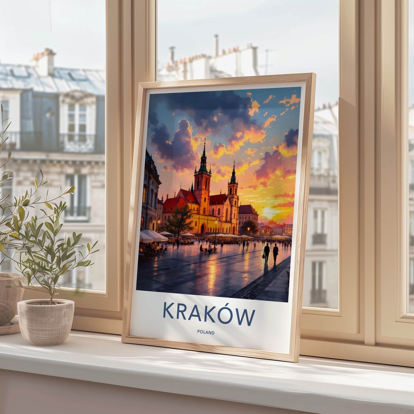Krakow Poster - Poland Travel Art - Historic Square Sunset Home Decor