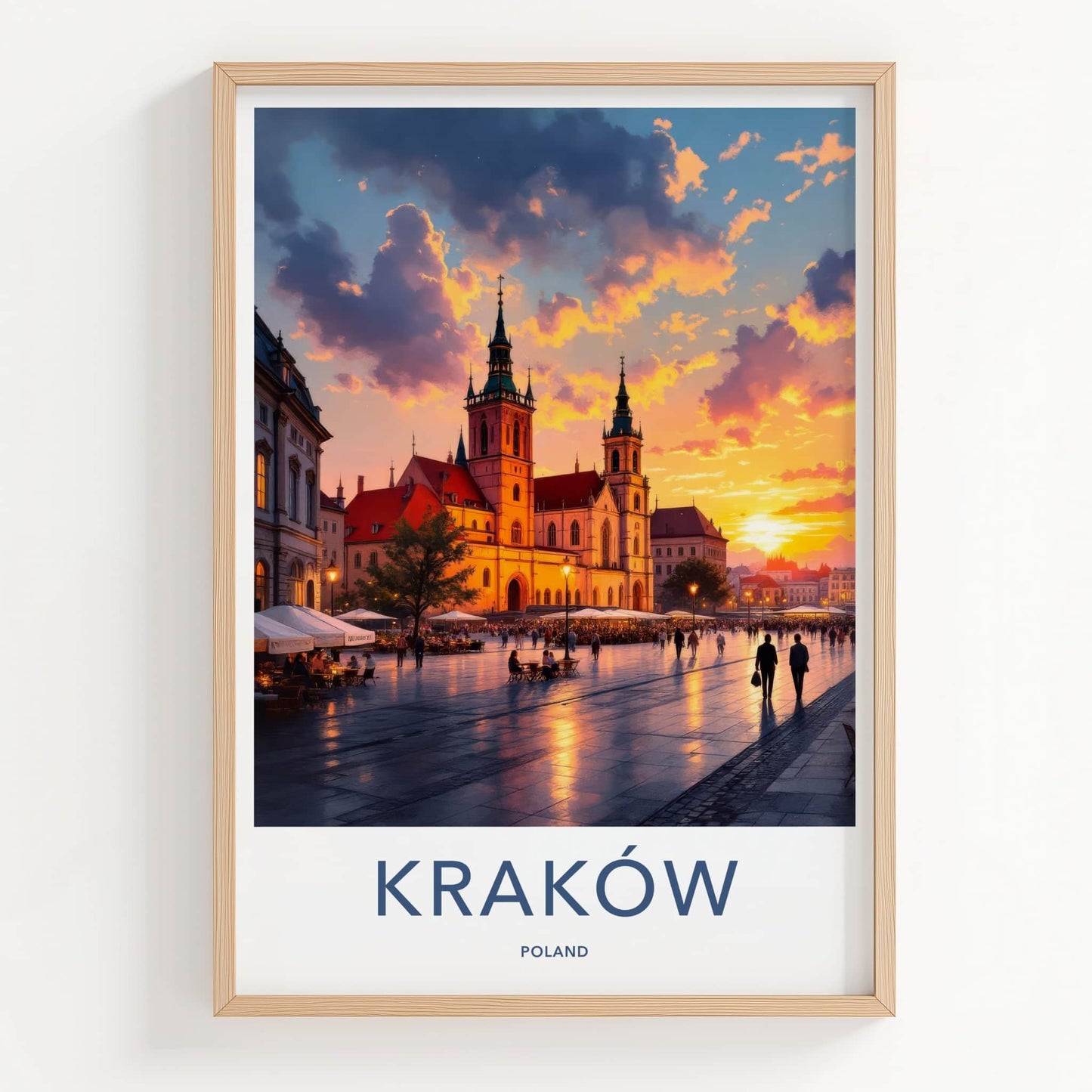 Krakow Poster - Poland Travel Art - Historic Square Sunset Home Decor