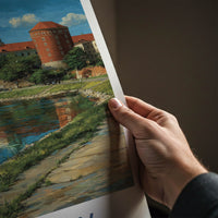 Krakow Poster - Poland Travel Art - Riverside Castle Towers Home Decor