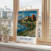 Krakow Poster - Poland Travel Art - Riverside Castle Towers Home Decor