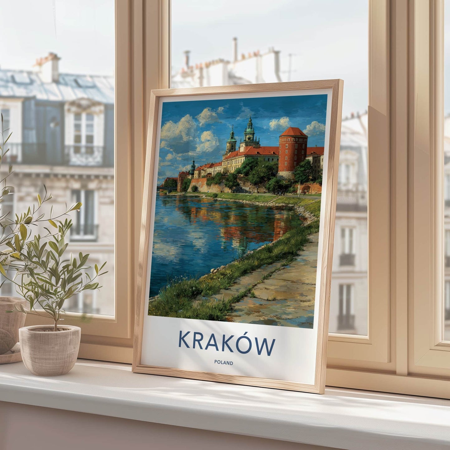 Krakow Poster - Poland Travel Art - Riverside Castle Towers Home Decor