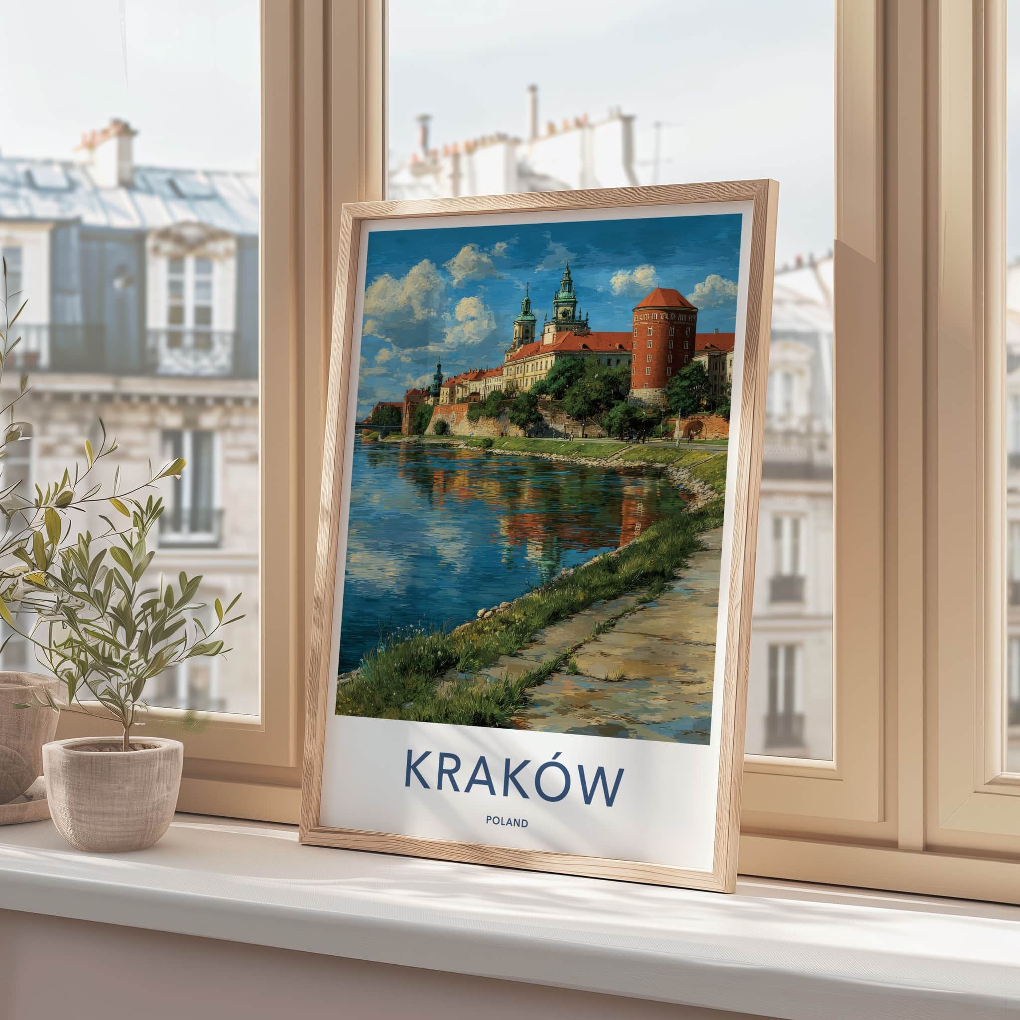 Krakow Poster - Poland Travel Art - Riverside Castle Towers Home Decor