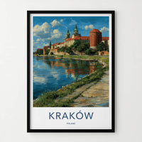 Krakow Poster - Poland Travel Art - Riverside Castle Towers Home Decor