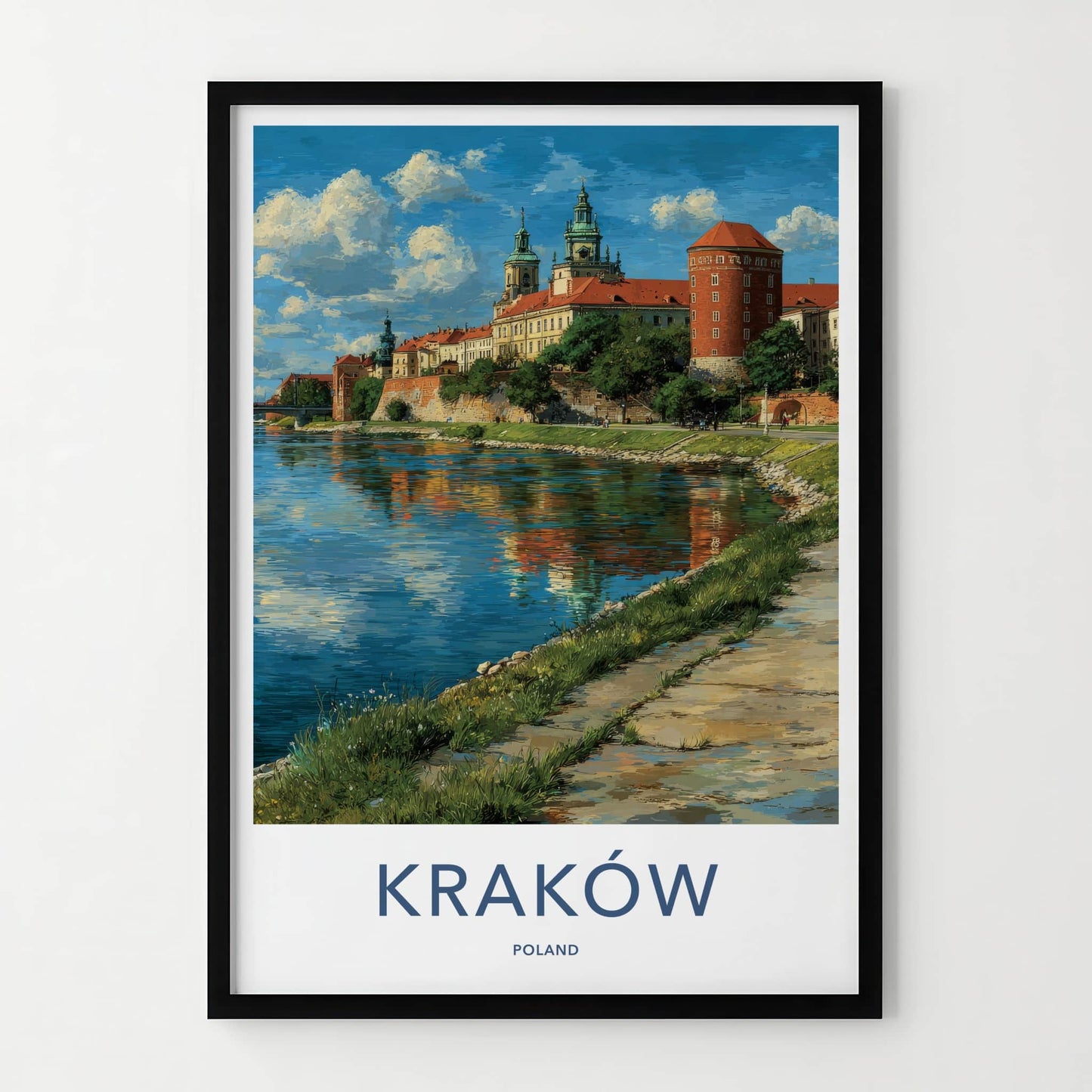 Krakow Poster - Poland Travel Art - Riverside Castle Towers Home Decor