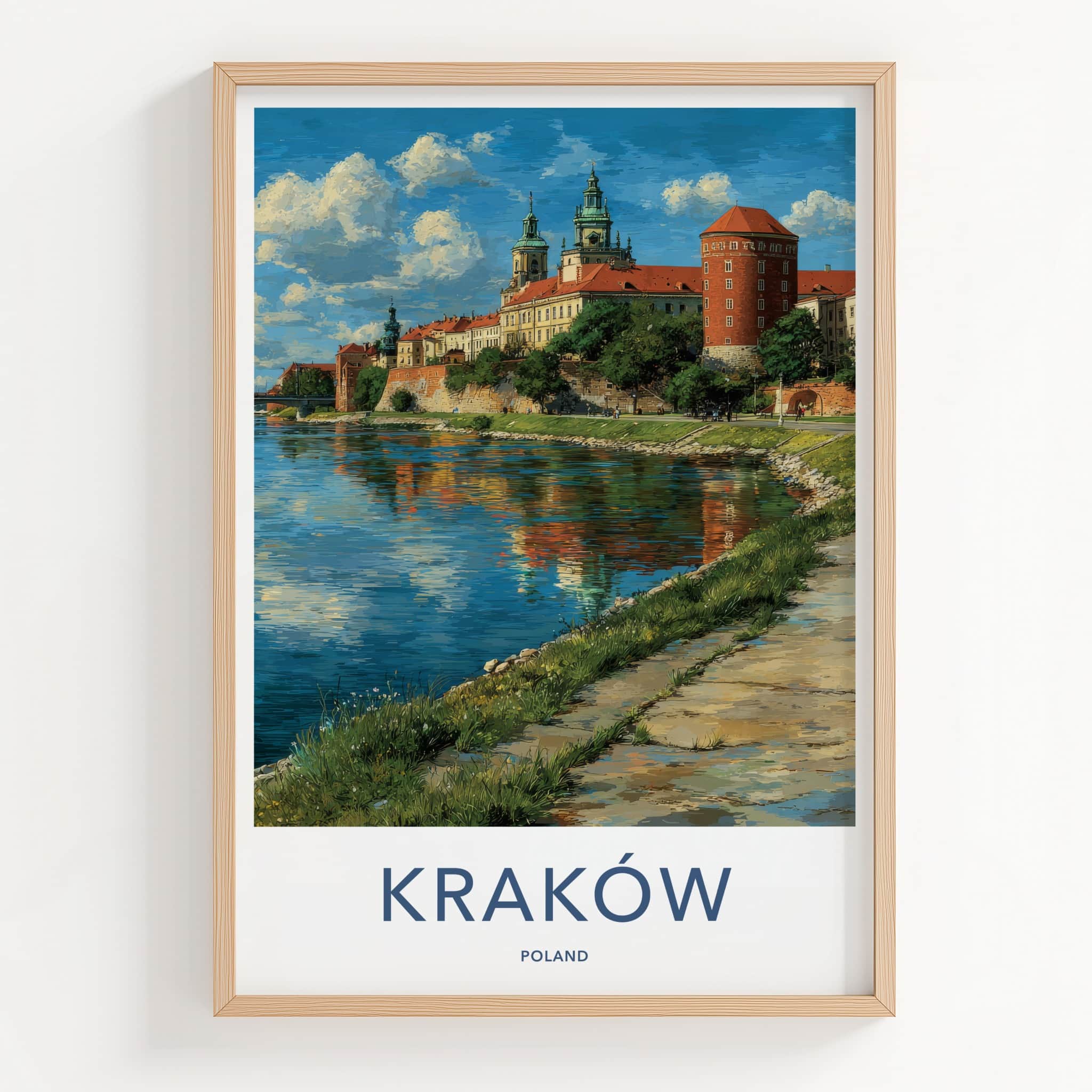 Krakow Poster - Poland Travel Art - Riverside Castle Towers Home Decor