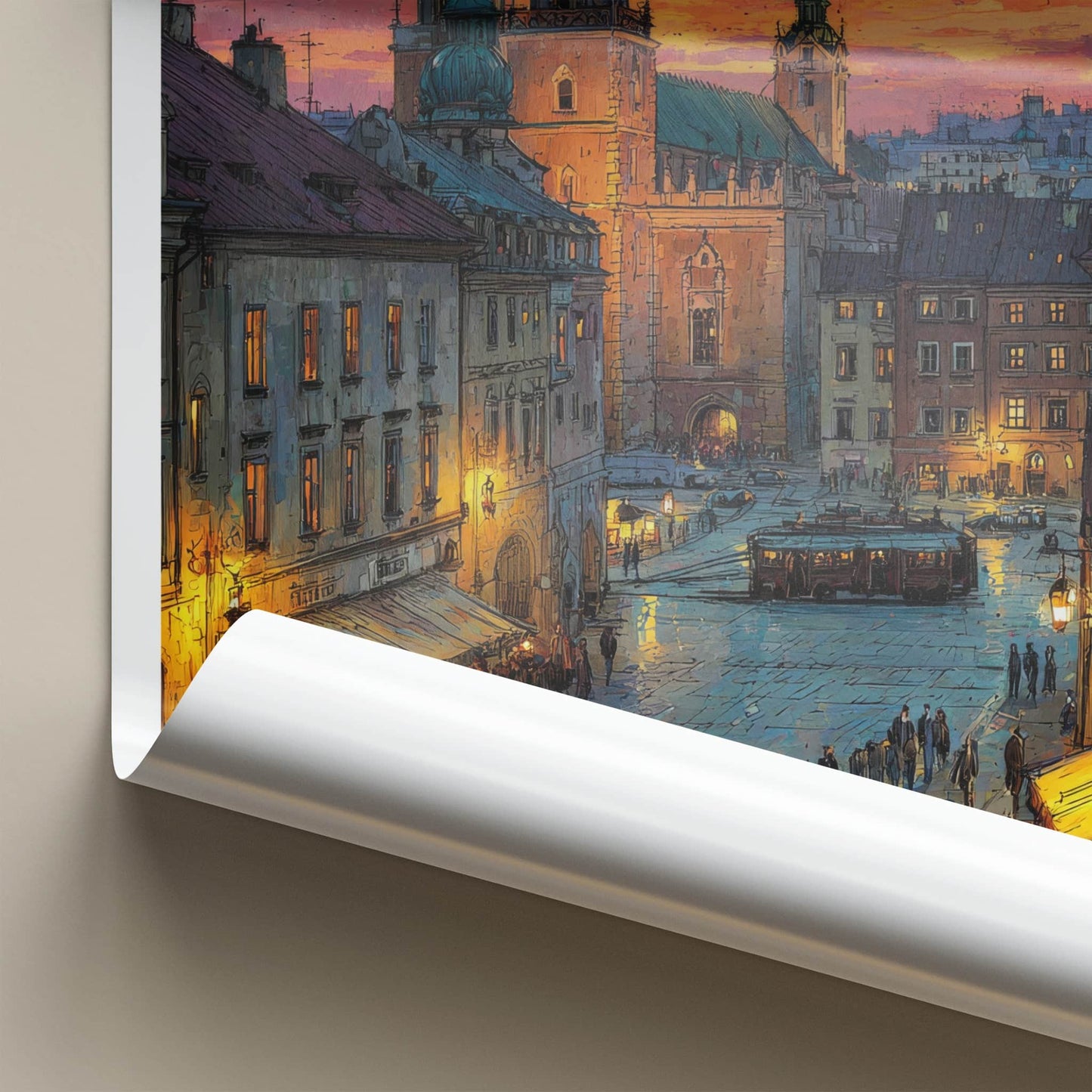 Krakow Poster - Poland Travel Art - Sunset Cityscape Evening Home Decor