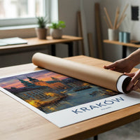 Krakow Poster - Poland Travel Art - Sunset Cityscape Evening Home Decor