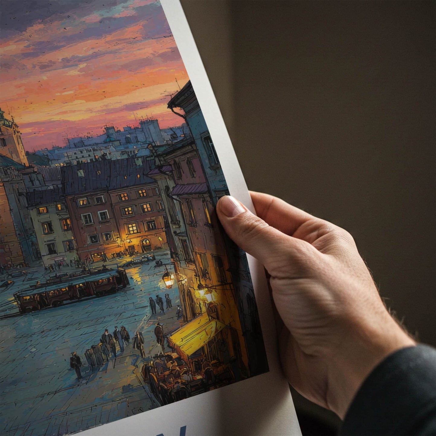 Krakow Poster - Poland Travel Art - Sunset Cityscape Evening Home Decor
