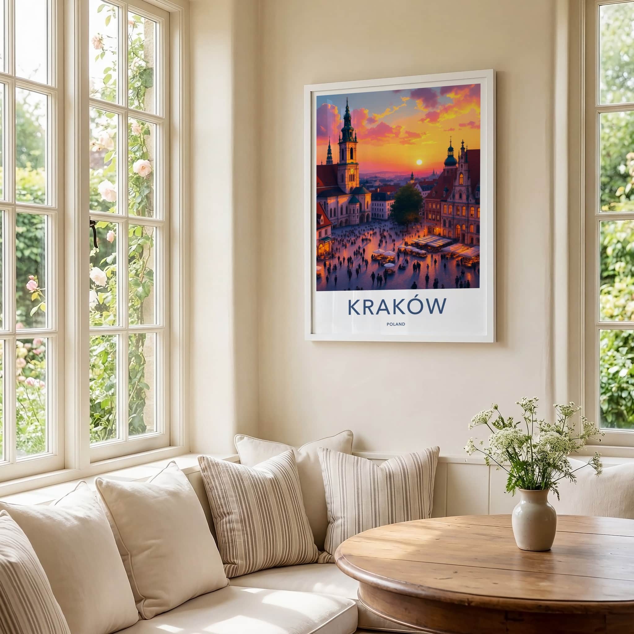 Krakow Poster - Poland Travel Art - Vibrant City Sunset Home Decor