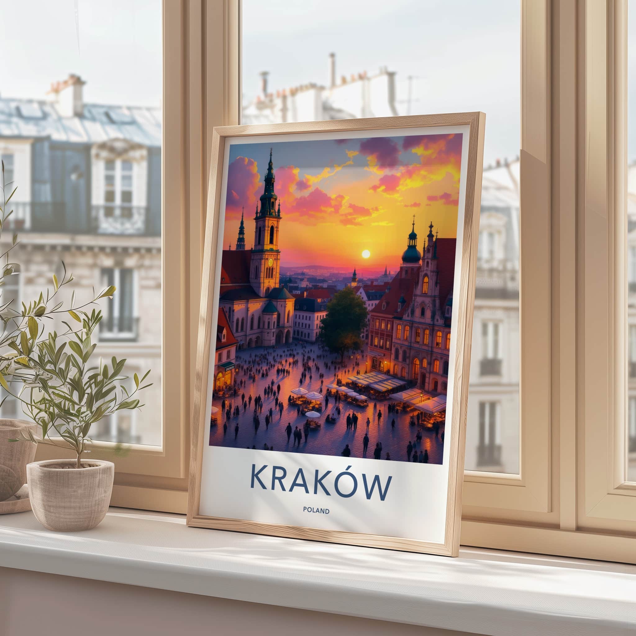 Krakow Poster - Poland Travel Art - Vibrant City Sunset Home Decor