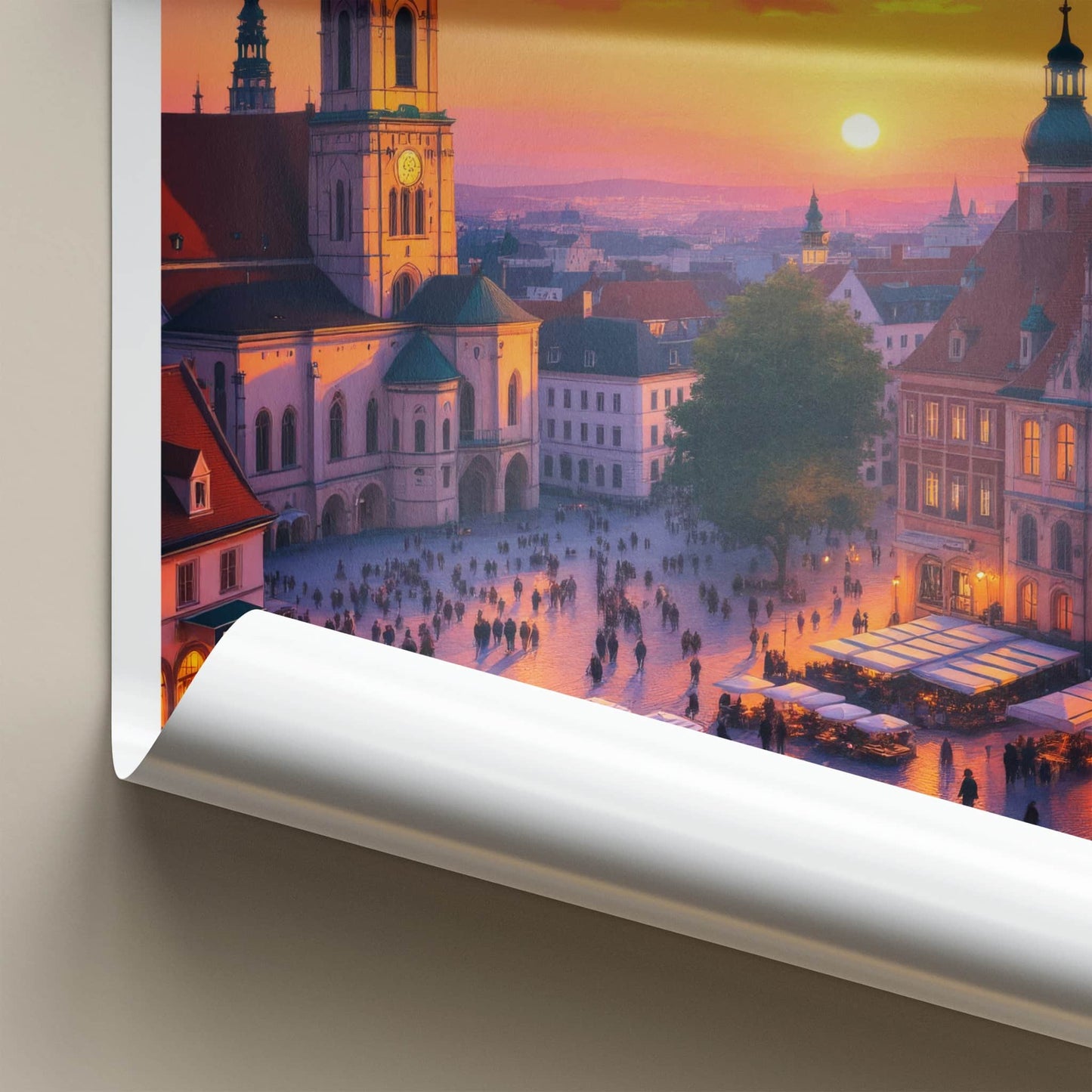 Krakow Poster - Poland Travel Art - Vibrant City Sunset Home Decor