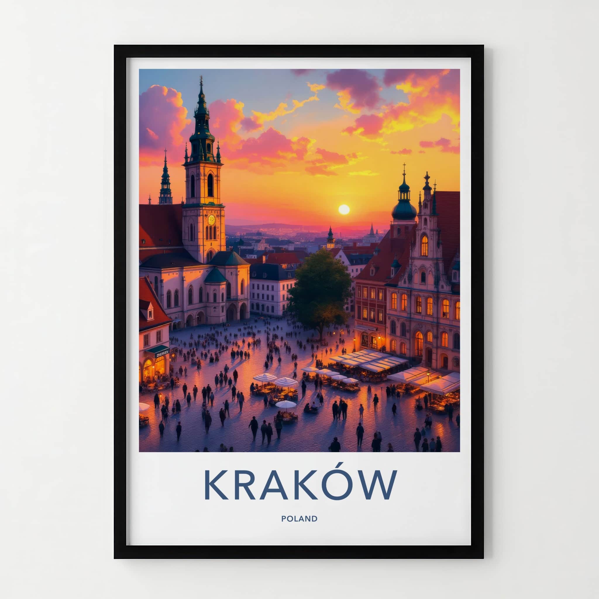 Krakow Poster - Poland Travel Art - Vibrant City Sunset Home Decor