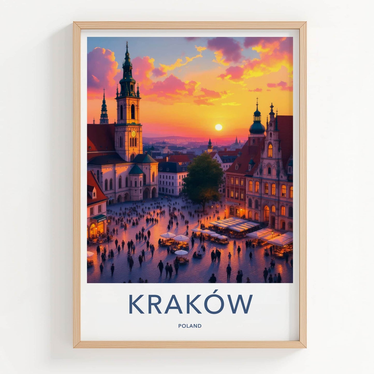 Krakow Poster - Poland Travel Art - Vibrant City Sunset Home Decor