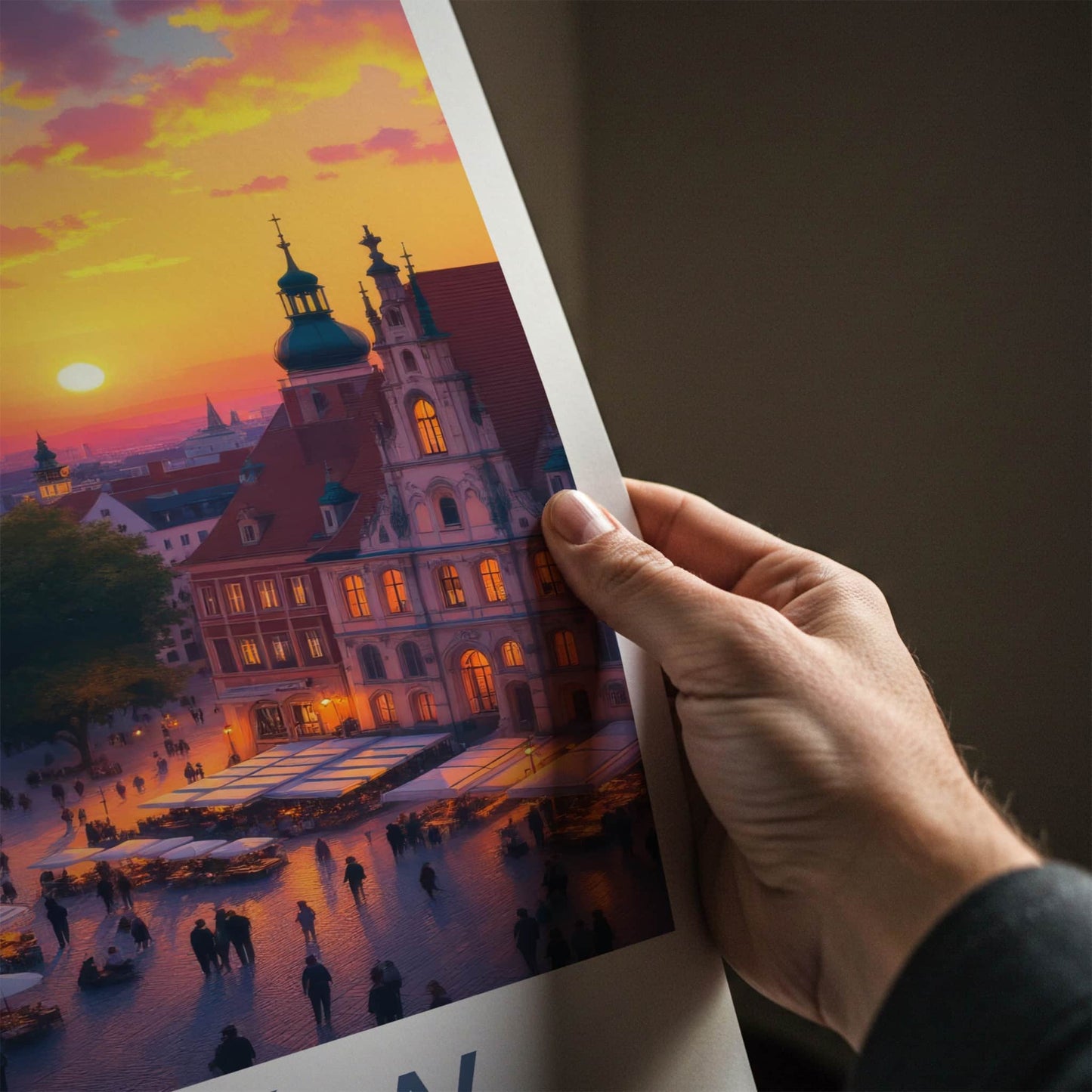Krakow Poster - Poland Travel Art - Vibrant City Sunset Home Decor