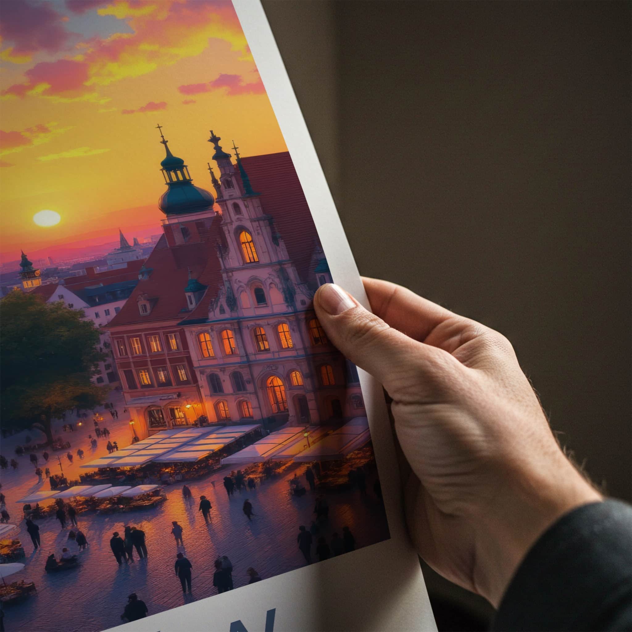Krakow Poster - Poland Travel Art - Vibrant City Sunset Home Decor