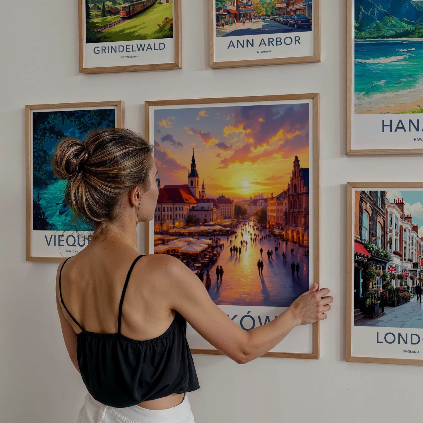 Krakow Poster - Poland Travel Art - Vibrant Market Sunset Home Decor