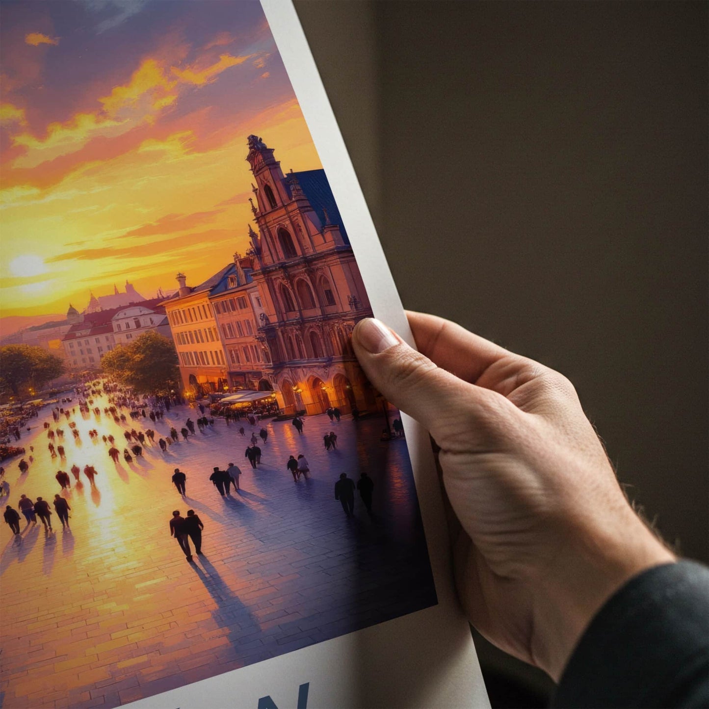 Krakow Poster - Poland Travel Art - Vibrant Market Sunset Home Decor