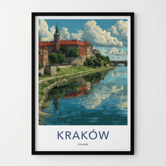 Krakow Poster - Poland Travel Art - Wawel Castle River Wall Decor
