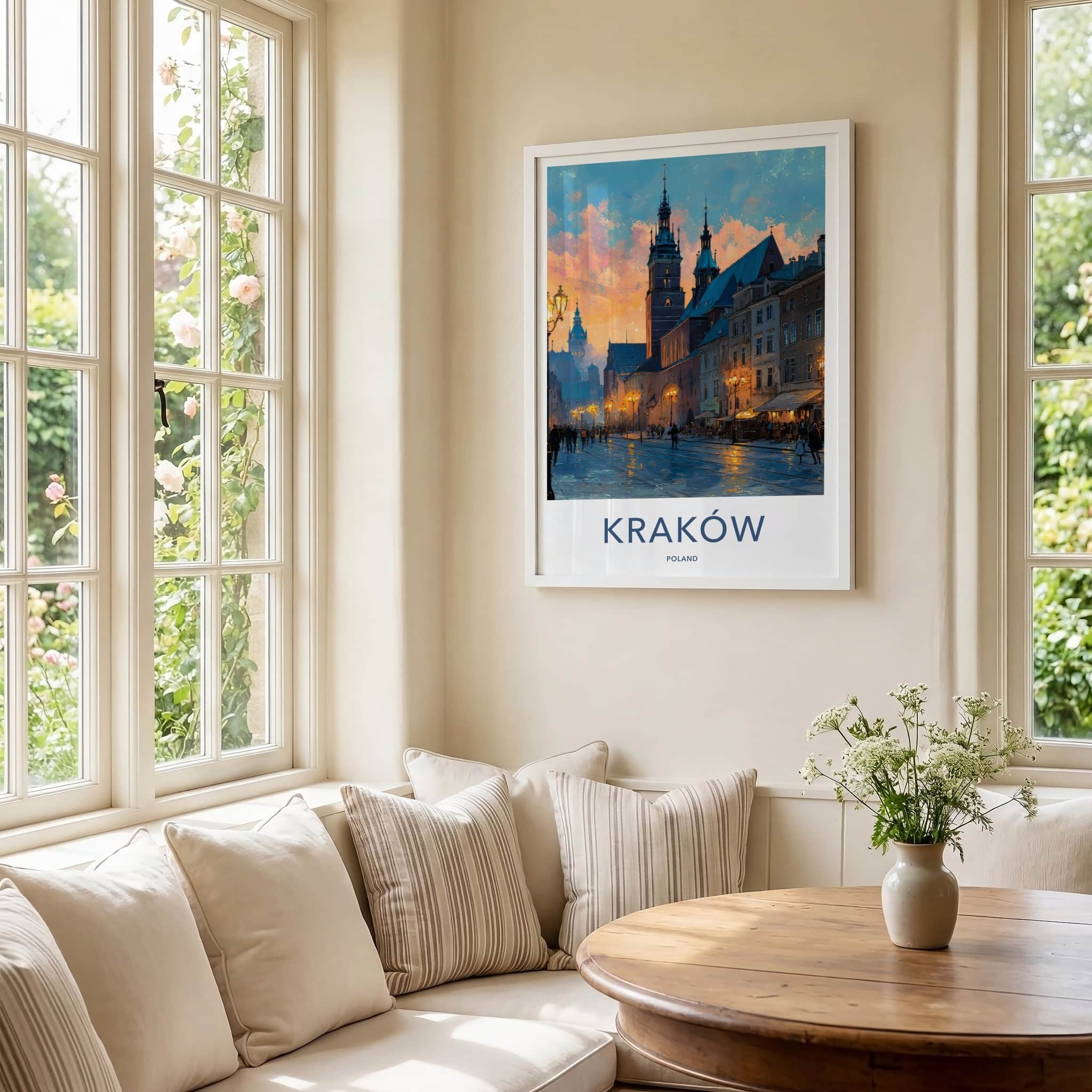 Krakow Poster - Poland Travel Print - Evening Cityscape Home Decor