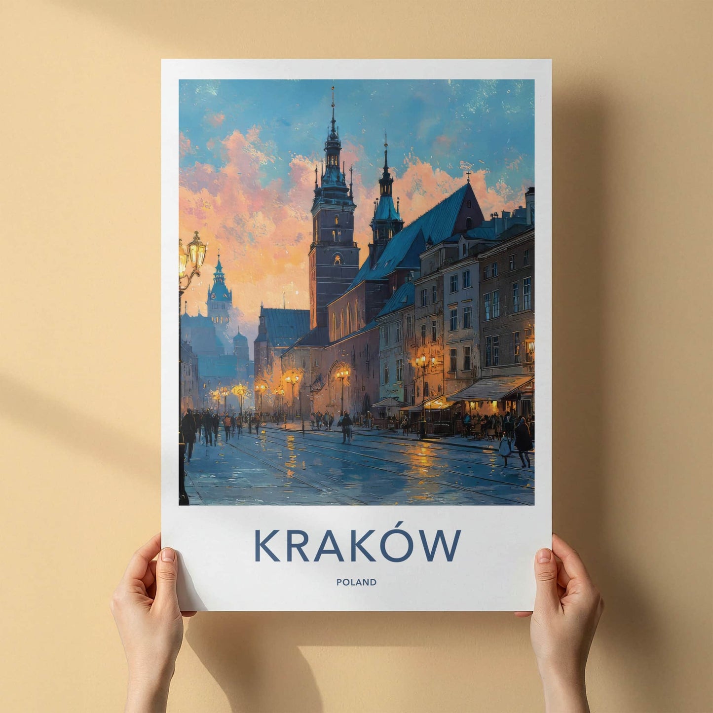 Krakow Poster - Poland Travel Print - Evening Cityscape Home Decor