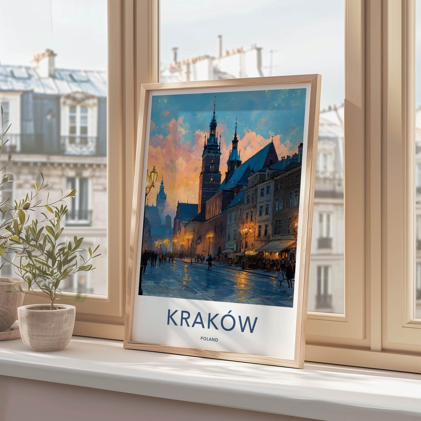 Krakow Poster - Poland Travel Print - Evening Cityscape Home Decor