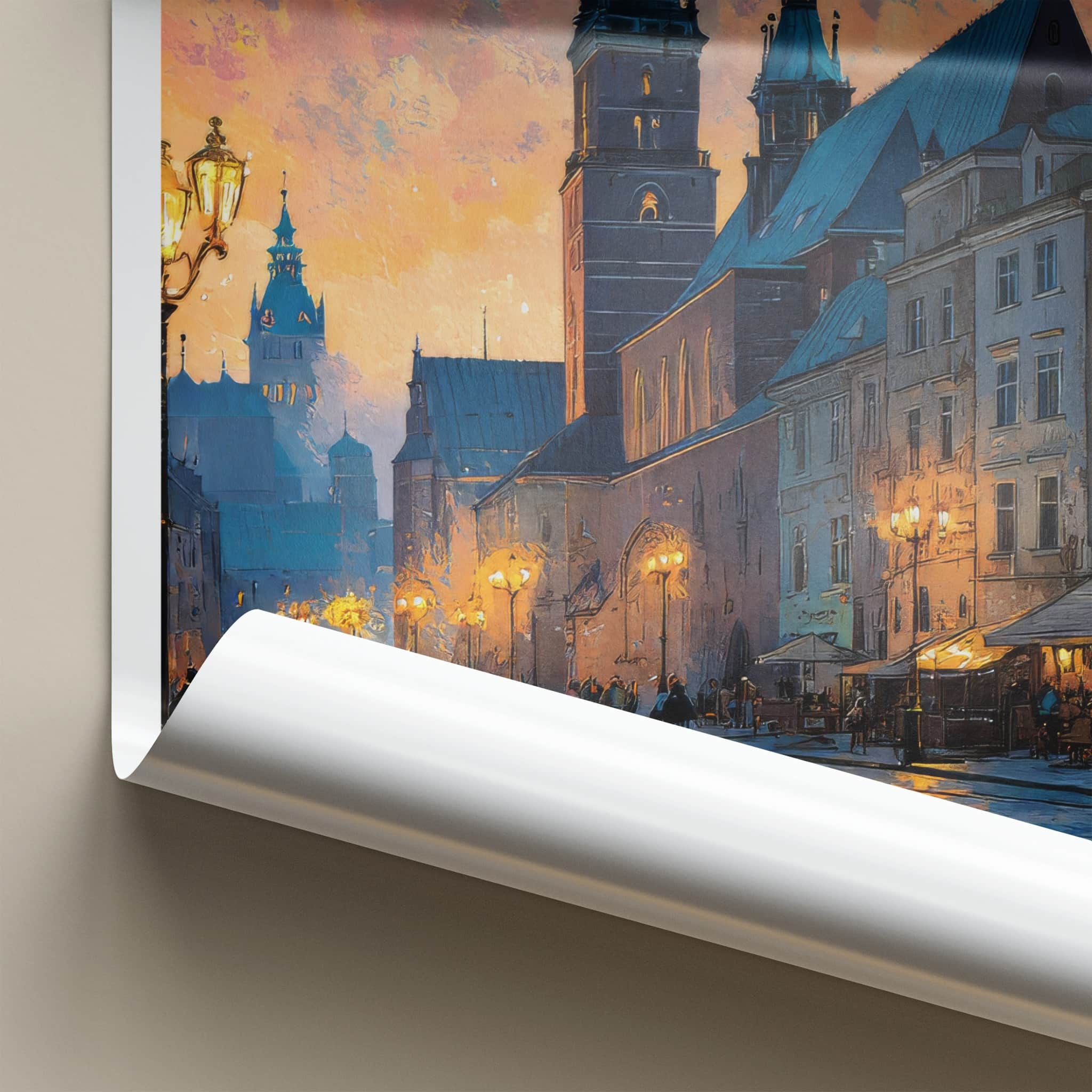 Krakow Poster - Poland Travel Print - Evening Cityscape Home Decor
