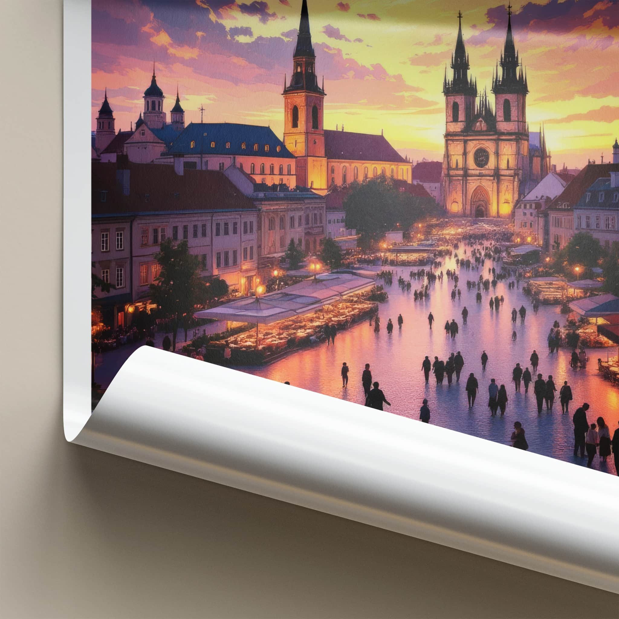 Krakow Poster - Poland Wall Art - Historic Square Evening Home Decor