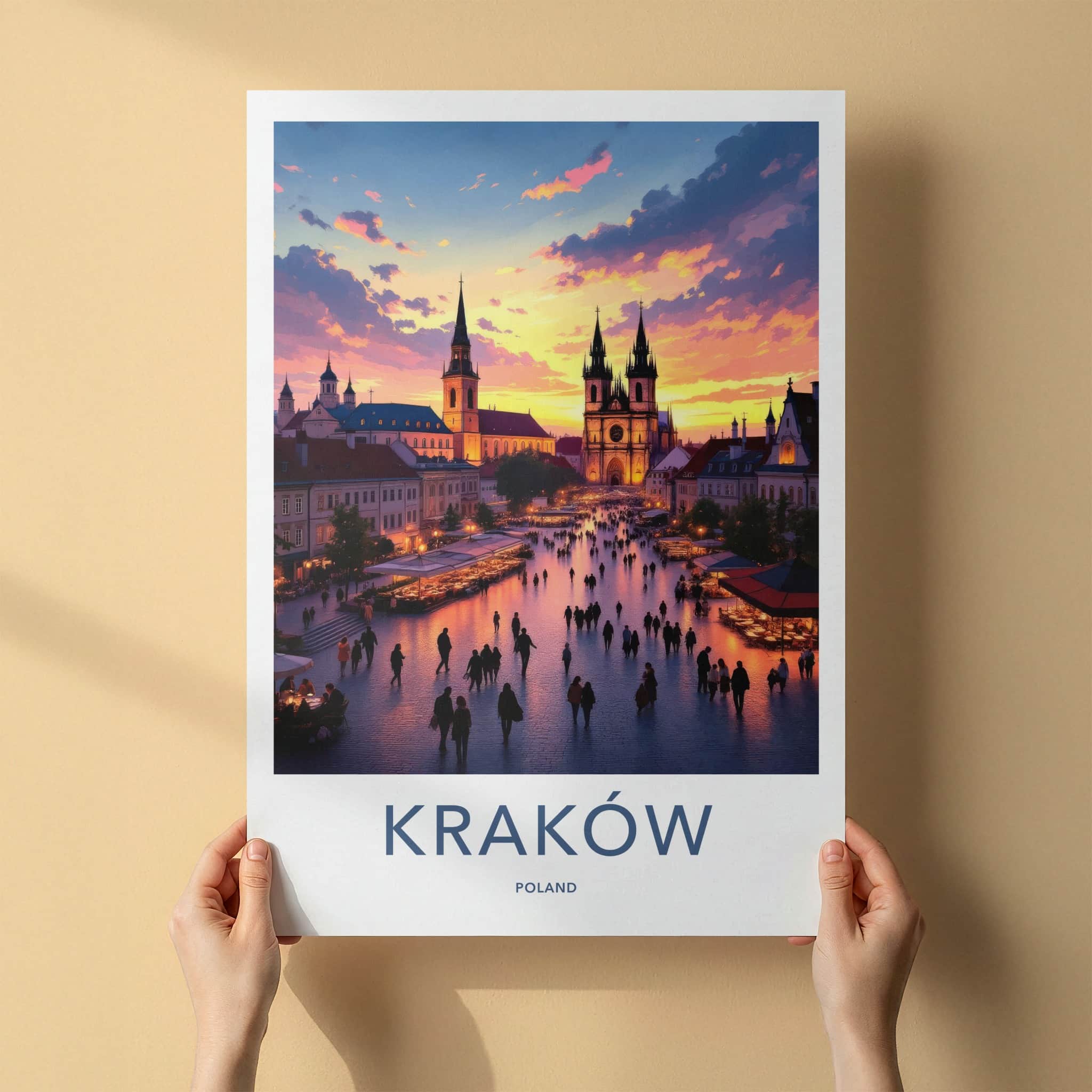 Krakow Poster - Poland Wall Art - Historic Square Evening Home Decor