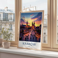 Krakow Poster - Poland Wall Art - Historic Square Evening Home Decor