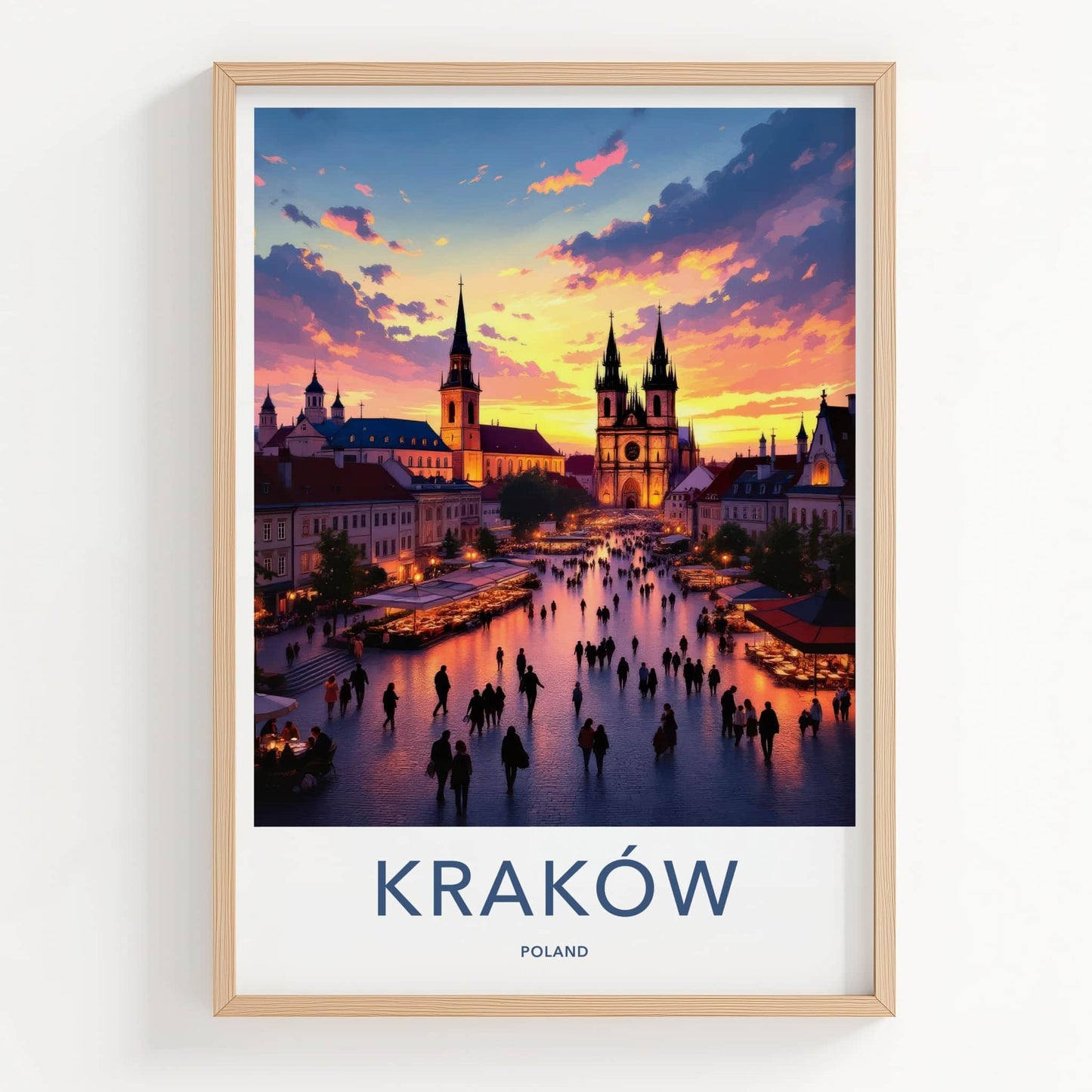 Krakow Poster - Poland Wall Art - Historic Square Evening Home Decor