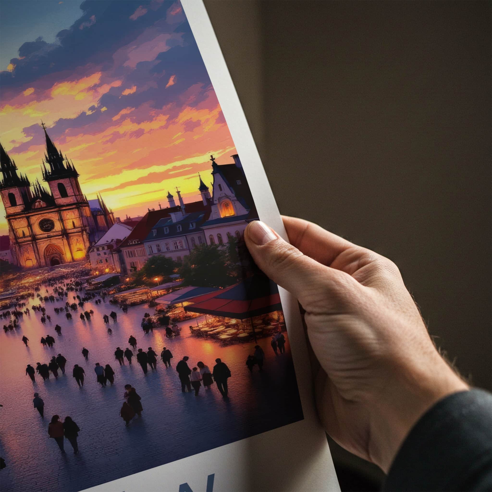 Krakow Poster - Poland Wall Art - Historic Square Evening Home Decor