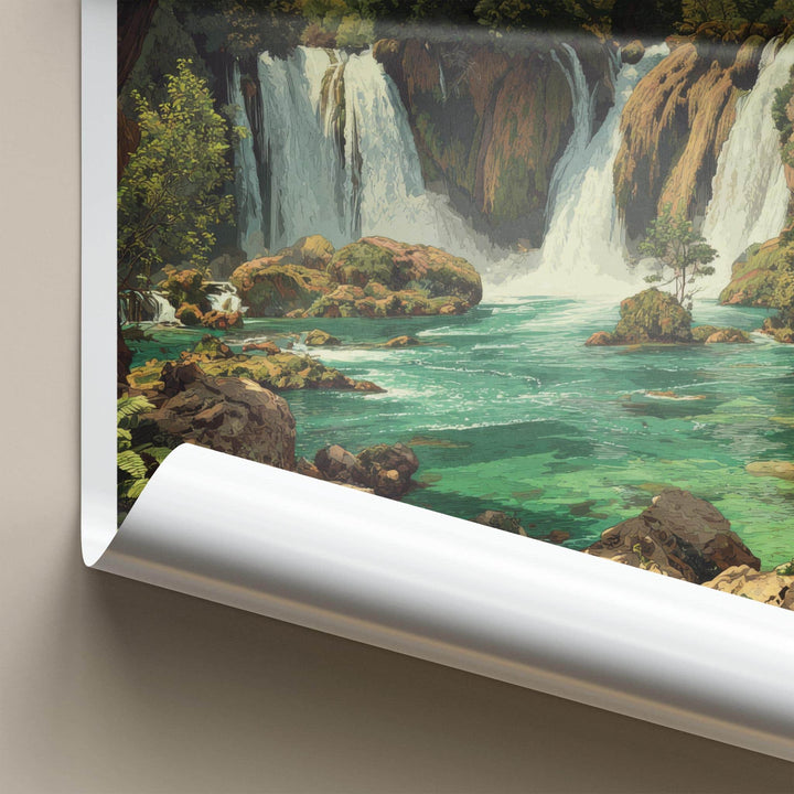 Kravica Falls Poster - Bosnia And Herzegovina Travel Art - Lush Cascading Turquoise Home Decor