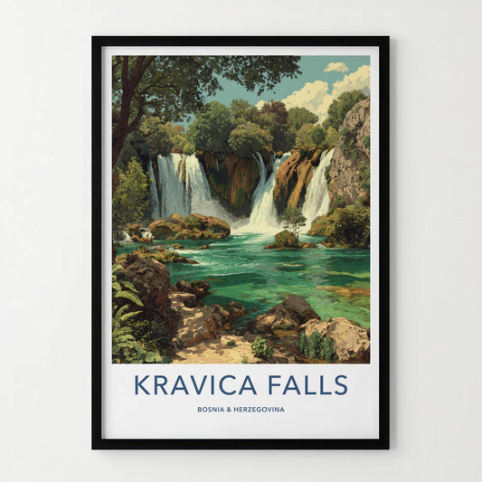 Kravica Falls Poster - Bosnia And Herzegovina Travel Art - Lush Cascading Turquoise Home Decor