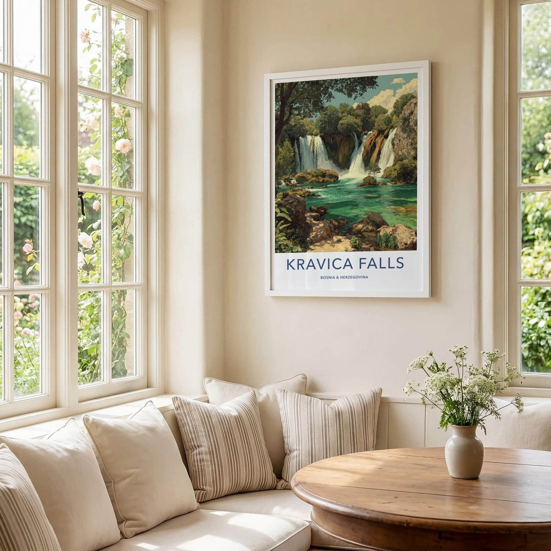 Kravica Falls Poster - Bosnia And Herzegovina Travel Art - Lush Cascading Turquoise Home Decor
