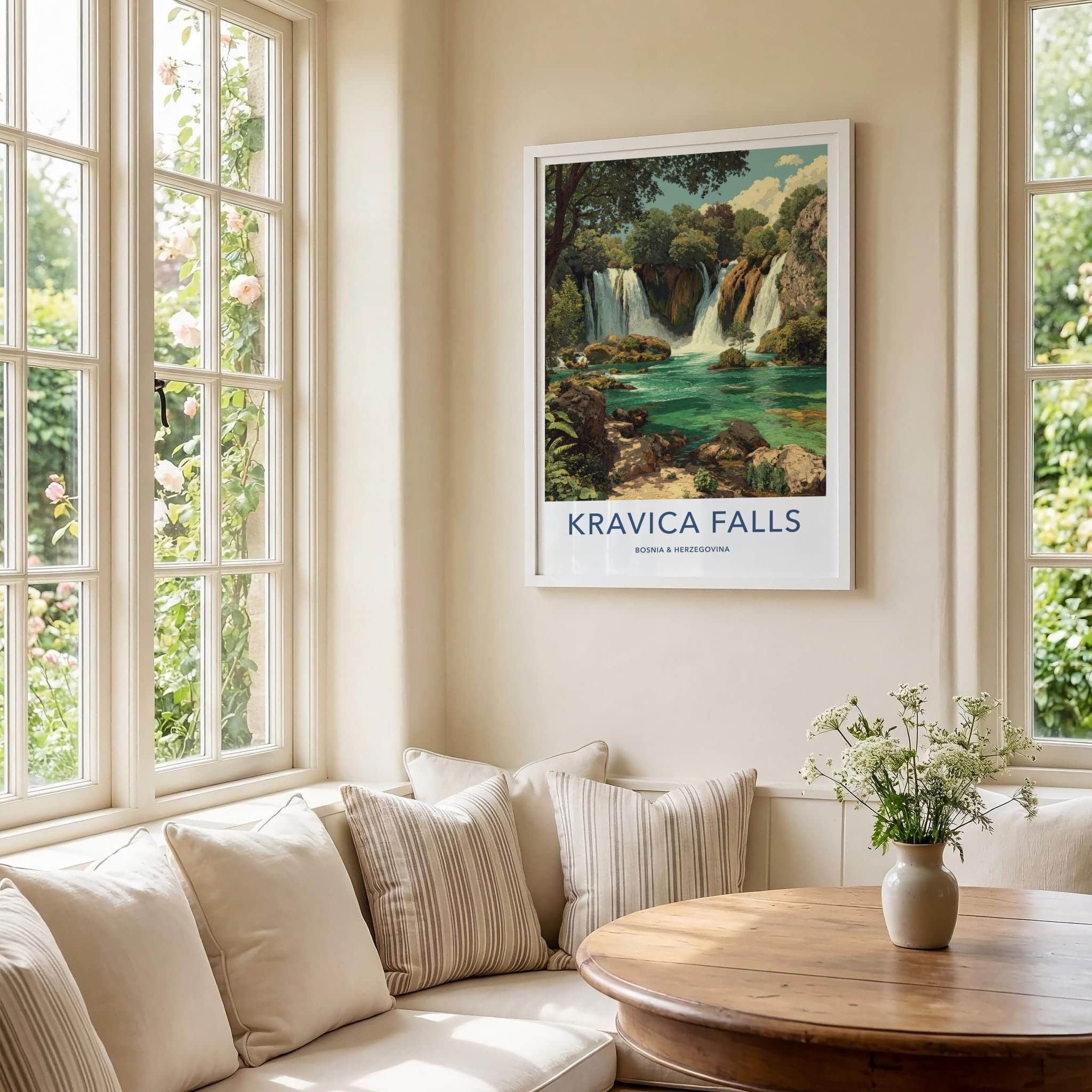 Kravica Falls Poster - Bosnia And Herzegovina Travel Art - Lush Cascading Turquoise Home Decor